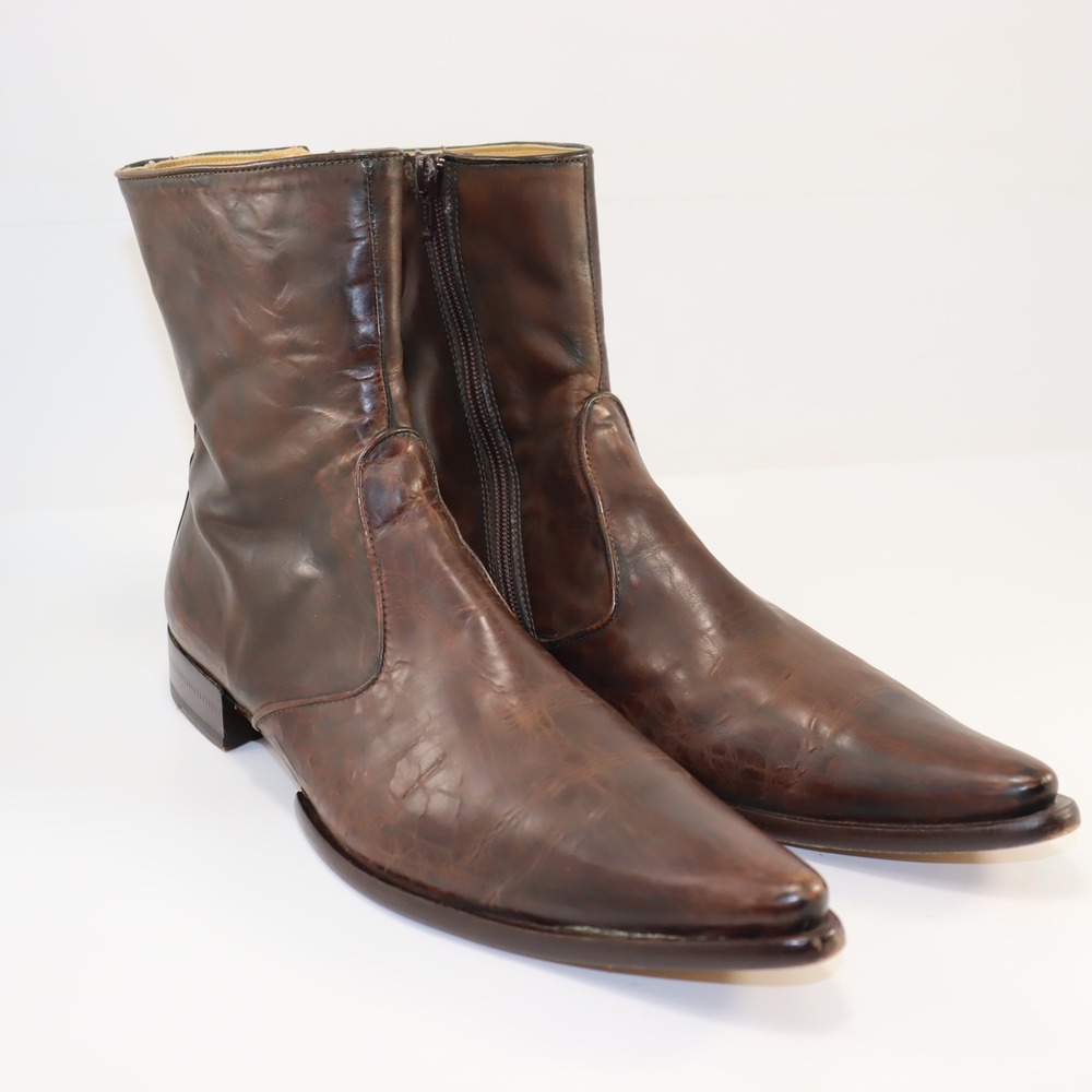 Debut Side Zip Boots Mens 40 Brown Good Italian Leather Pointed Toe